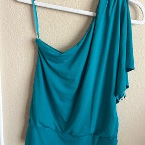 White House Black Market Teal One-Shoulder Blouse